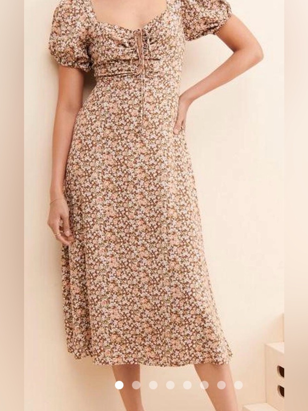 Astr Floral Puff-Sleeve Maxi Dress in Brown and Pink
